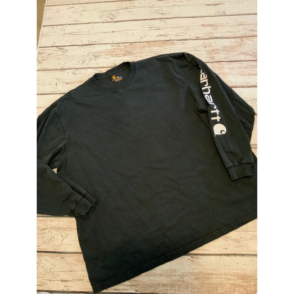 Carhartt Mens 2XL Black Long Sleeve Graphic Logo Sleeve T-Shirt Original Fit